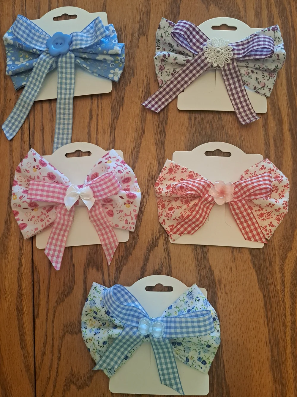 Set Of 5Girls Floral & Gingham Brandnew Hair Bows